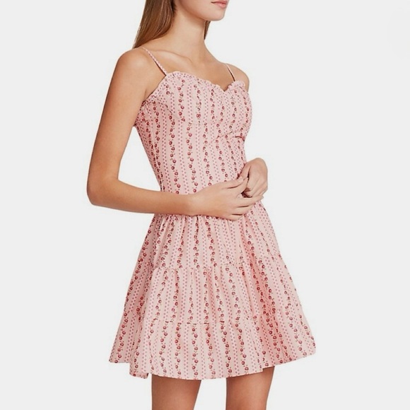 SOLD BETSEY JOHNSON Ditsy Floral Tiered Mini Dress Size XL Pink Cotton Poplin - Picture 11 of 11